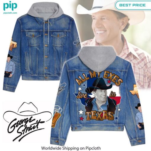 George Strait All My Ex's Live in Texas Hooded Denim jacket Amazing Pic