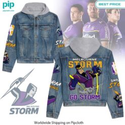 Melbourne Storm Go Storm Hooded Denim jacket Eye soothing picture dear