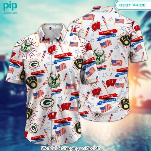 Wisconsin Sport Teams Happy 4Th Of July Hawaiian Shirt Unique and sober