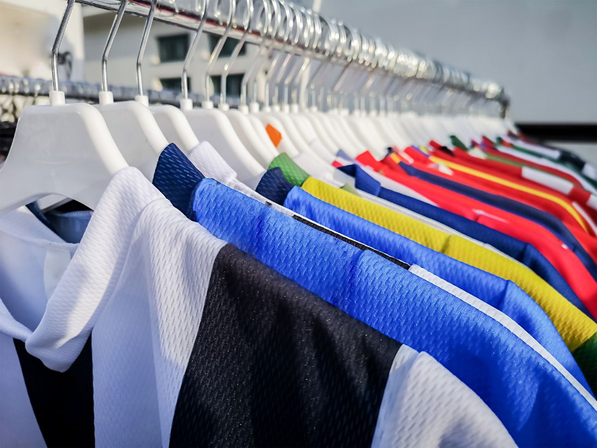 Jerseys with embroidered crests, patches, or appliques benefit from hanging storage