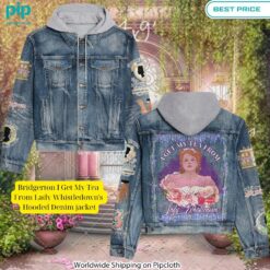 bridgerton i get my tea from lady whistledowns hooded denim jacket 1