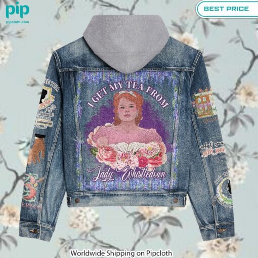 bridgerton i get my tea from lady whistledowns hooded denim jacket 3