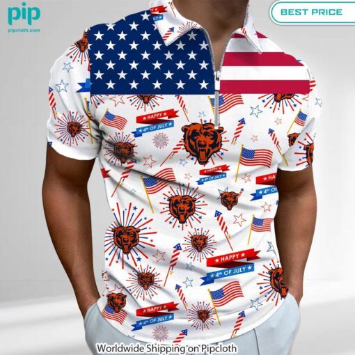 Chicago Bears Happy 4th of July Independence Day Zip Polo Lovely smile