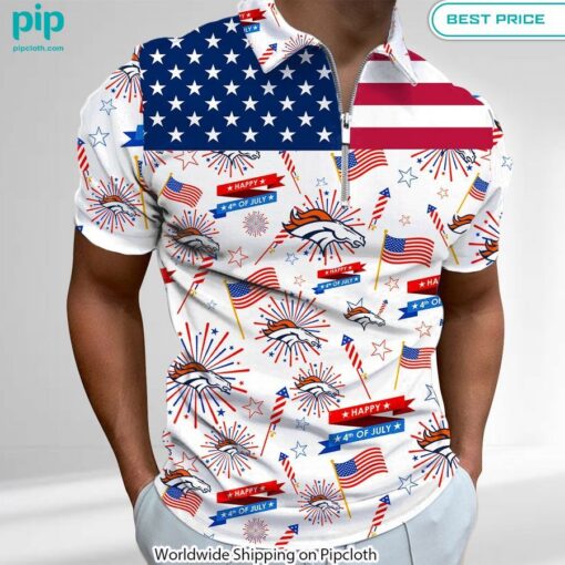 Denver Broncos Happy 4th of July Independence Day Zip Polo Rocking picture