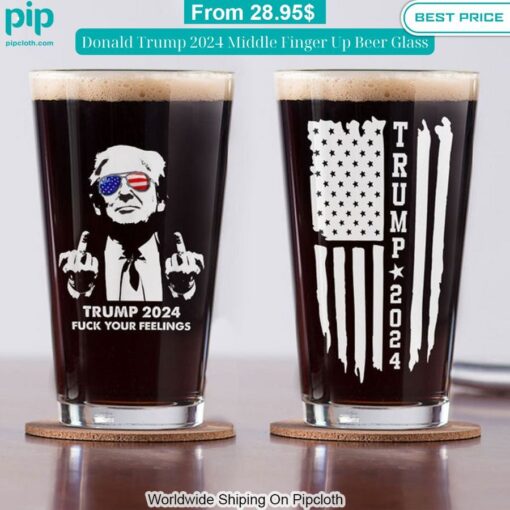 Donald Trump 2024 Middle Finger Up Beer Glass Such a charming picture.