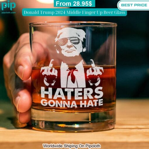 Donald Trump 2024 Middle Finger Up Beer Glass Great, I liked it