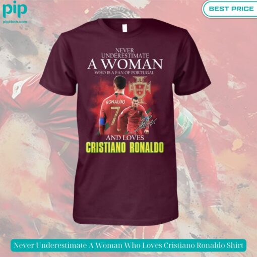 never underestimate a woman who loves cristiano ronaldo shirt 2