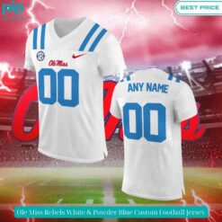 Ole Miss Rebels White & Powder Blue Custom Football Jersey Elegant picture.