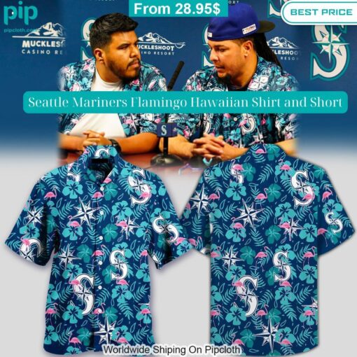 seattle mariners flamingo hawaiian shirt and short 1