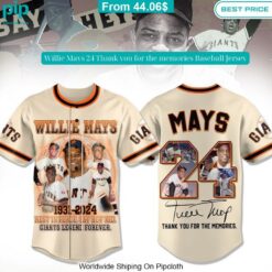 Willie Mays 24 Thank you for the memories Baseball Jersey Cutting dash