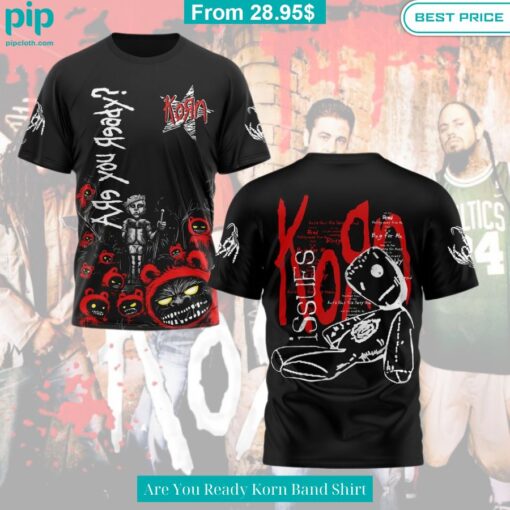 Show your love for Korn with this bold "Are You Ready" band shirt.