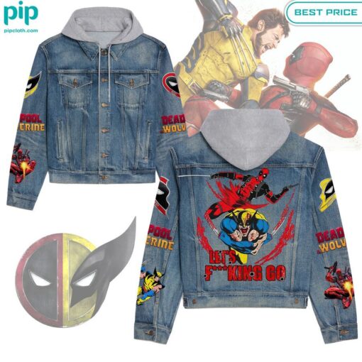 Deadpool and Wolverine Let's Fucking Go Hooded Denim Jacket Awesome Pic guys