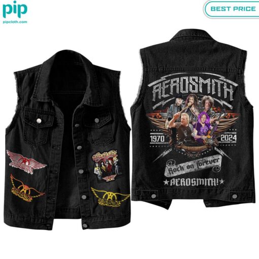 Aerosmith Rock Forever Sleeveless Denim Jacket trendy