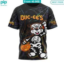 a black shirt with a cartoon skeleton on it