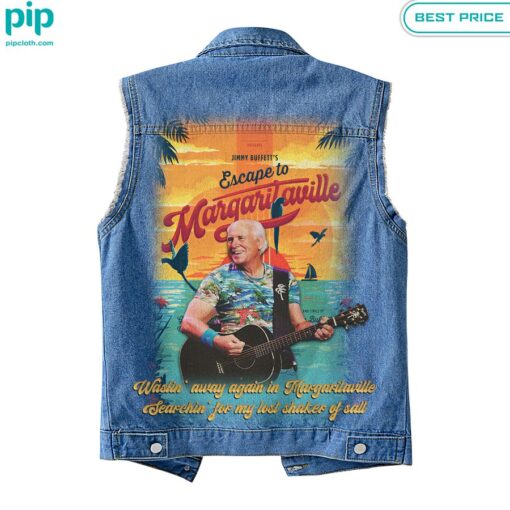 Jimmy Buffett Escape to Margaritaville Sleeveless Denim Jacket Selfie expert