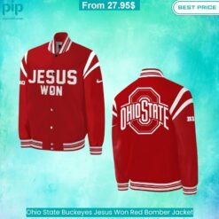 Ohio State Buckeyes Jesus Won Red Bomber Jacket cool